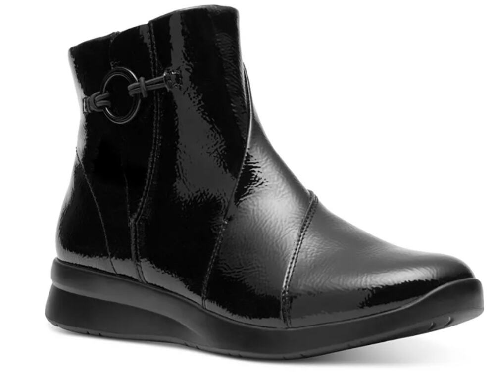 Clarks Boots Women's 8.5 Black Patent Ellowyn Deva Ankle Wedge Booties Comfort